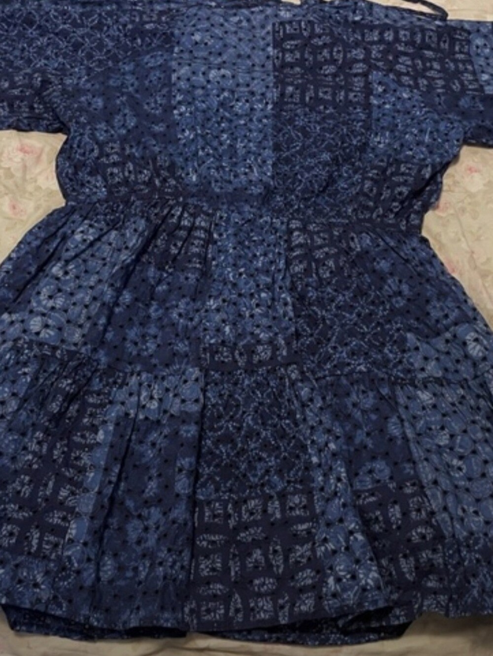 Ralph Lauren, eyelet navy blue dress, lined skirt, tiered skirt, 100% cotton. - Picture 13 of 16